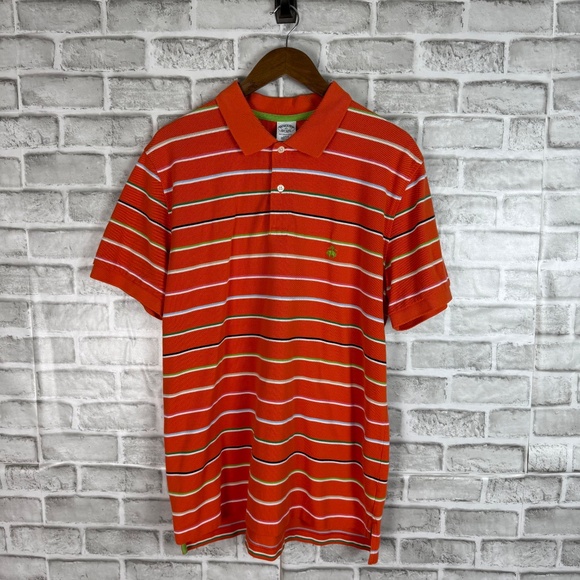 Brooks Brothers Performance Polo Orange Striped Logo Collared Shirt Mens XL SLIM - Picture 2 of 7
